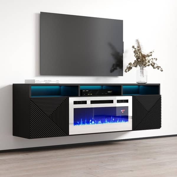 Giza WHEF Wall Mounted Electric Fireplace Modern 63" TV Stand On